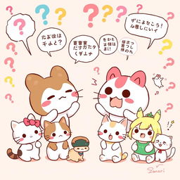 An imaginative illustration depicting Sanrio characters in a playful conflict scenario