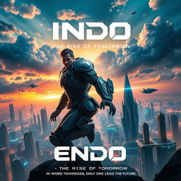 An epic movie poster featuring a futuristic and adventurous theme centered around a character named Эндо