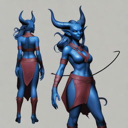 Adjust the digital image to change the skin color of the female tiefling to blue.