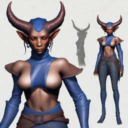 Adjust the digital image to change the skin color of the female tiefling to blue.