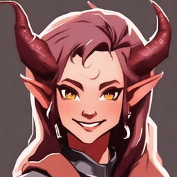 Modify the portrait of the female tiefling to add an extra layer of cuteness - enhance her sparkling eyes and amplify her joyful smile