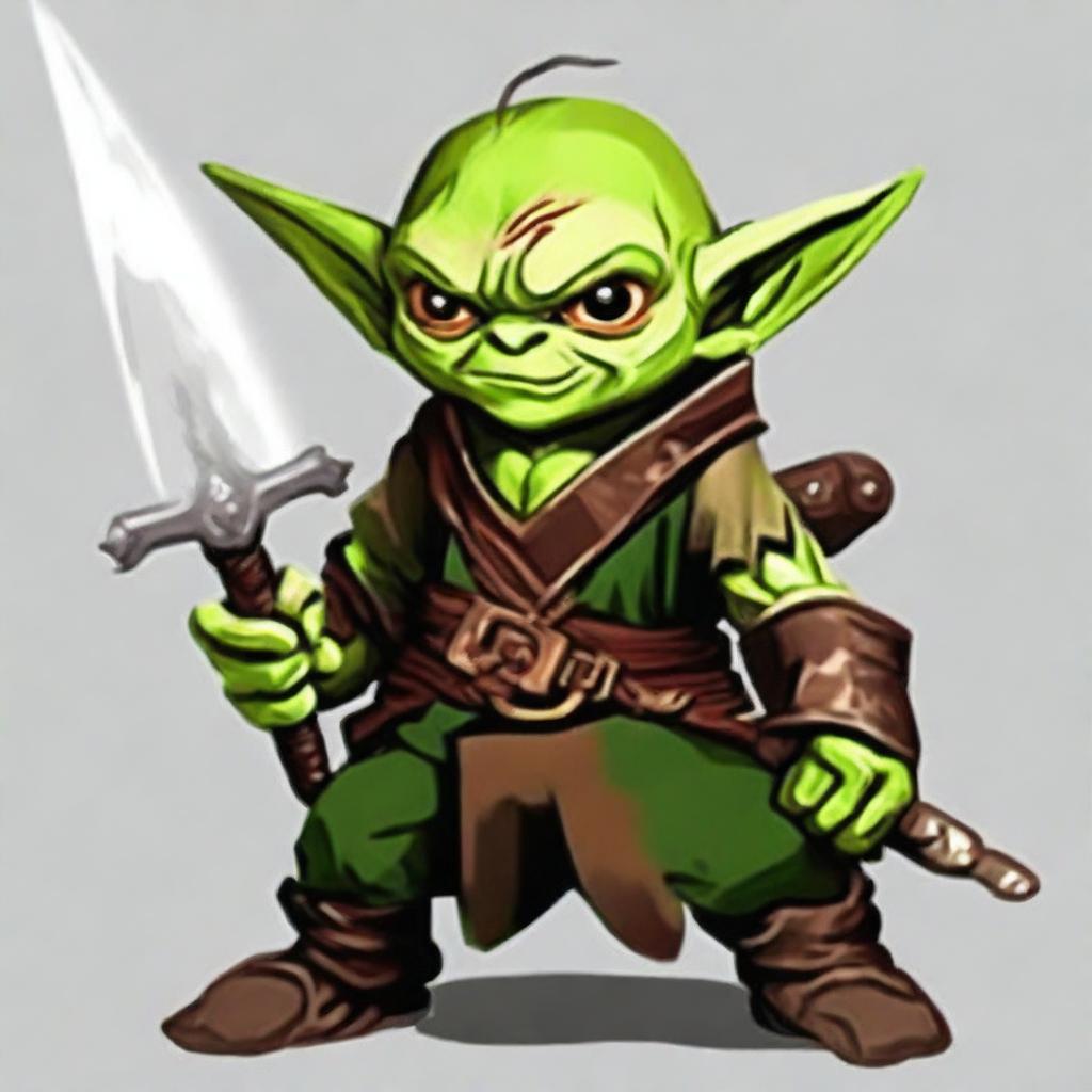 Generate a portrait of a cool goblin swordmaster, known for his skill and charisma