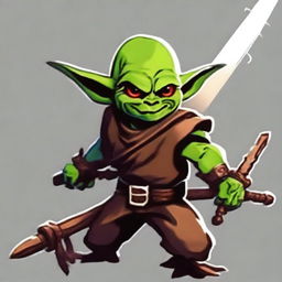 Generate a portrait of a cool goblin swordmaster, known for his skill and charisma