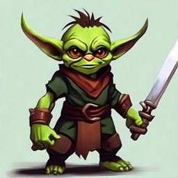 Generate a portrait of a cool goblin swordmaster, known for his skill and charisma