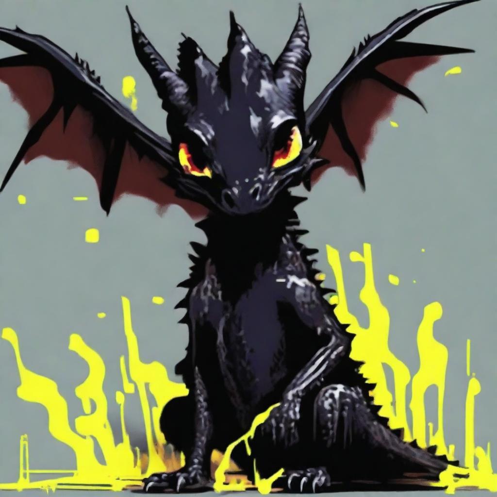 Generate an image of a black wyrmling dragon, characterized as the 'King of Rats'