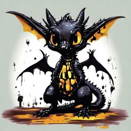 Generate an image of a black wyrmling dragon, characterized as the 'King of Rats'