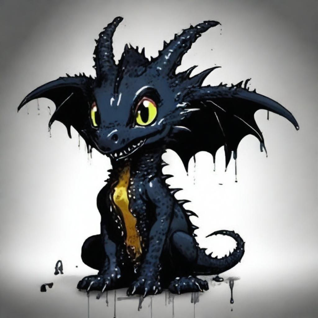 Generate an image of a black wyrmling dragon, characterized as the 'King of Rats'