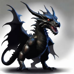 Generate an image of an evil black wyrmling dragon, ominous and dark