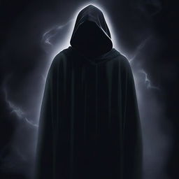 Generate an image of a menacing dark magic user, cloaked in enigmatic shadows, with his face replaced by an even darker void.