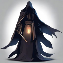 Generate an image of a menacing, cloaked dark magic user