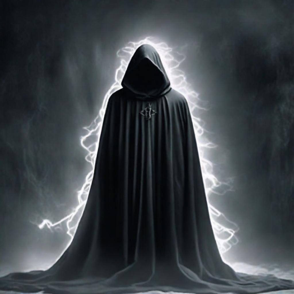 Create a portrait of a menacing dark magic user veiled in a cloak, his face replaced by an enigmatic shadow, standing in a foreboding pose, amassing his ominous powers