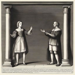 An illustrative representation of the iconic scene from Shakespeare's 'Measure for Measure,' where Isabella pleads with Angelo for her brother's life