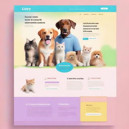 Visualize a cheerful and inviting website landing page for adopting dogs and cats