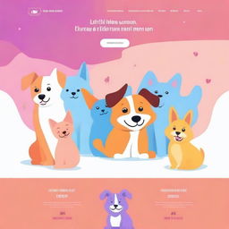 Visualize a cheerful and inviting website landing page for adopting dogs and cats