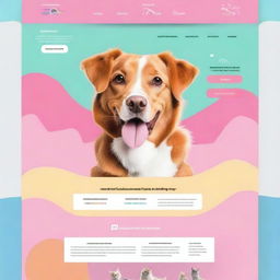 Visualize a cheerful and inviting website landing page for adopting dogs and cats