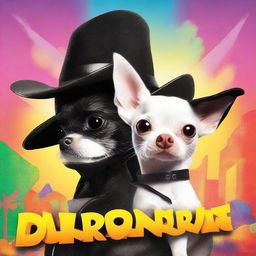 Create a vibrant Nickelodeon style movie poster featuring Beka, a white chihuahua undercover as Zorro, dueling against the female villain, Zorraine