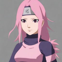 Generate an image of Sakura Haruno, the kunoichi from the Naruto series, in her classic outfit with pink hair and forehead protector