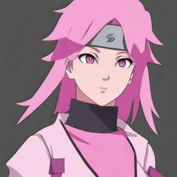 Generate an image of Sakura Haruno, the kunoichi from the Naruto series, in her classic outfit with pink hair and forehead protector