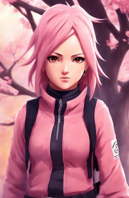 Cinematic portrait of Sakura Haruno in digital art style with pastel background in 2:3 aspect ratio.