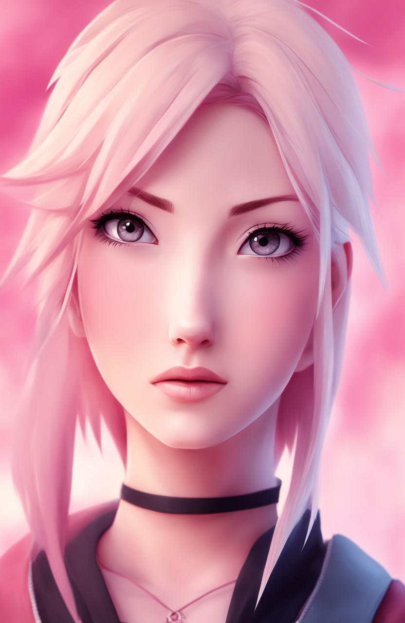 2D cinematic portrait of Sakura Haruno with pastel background in 2:3 aspect ratio.