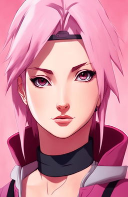 2D cinematic portrait of Sakura Haruno with pastel background in 2:3 aspect ratio.