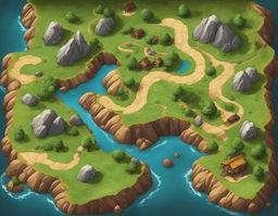 Top-down view of a DnD battle map featuring rolling hills and large rocks, rendered in Dragonball style.