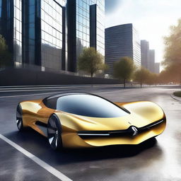 Create an image of a futuristic car, envisioning what a Renault 6 from 1980 might look like if it was crafted with technology from the year 2050