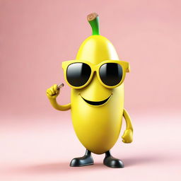 A 3D cartoon depiction of a humor-filled banana donning stylish sunglasses.