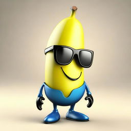 A 3D cartoon depiction of a humor-filled banana donning stylish sunglasses.