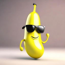 A 3D cartoon depiction of a humor-filled banana donning stylish sunglasses.