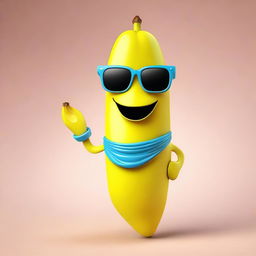 A 3D cartoon depiction of a humor-filled banana donning stylish sunglasses.