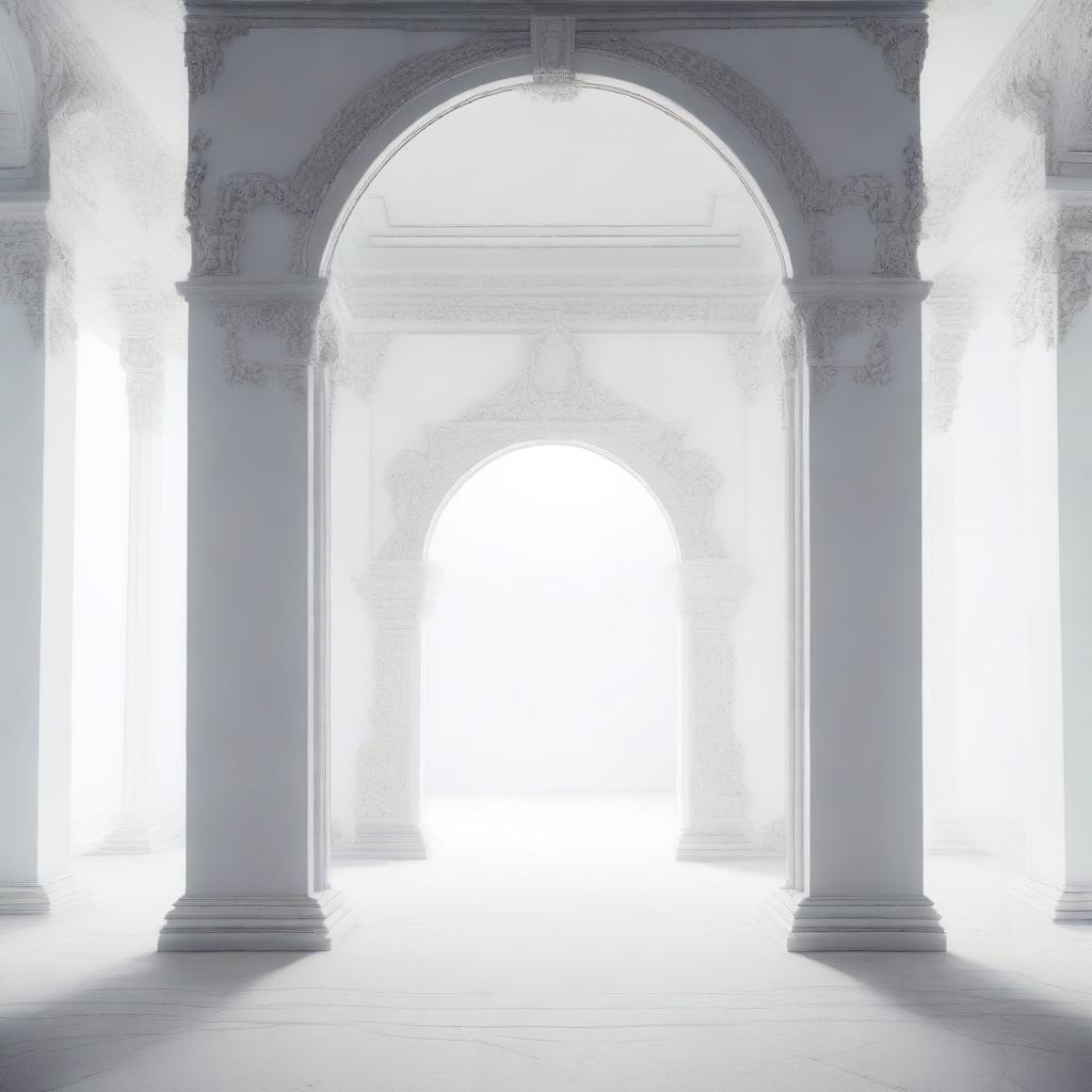 A colossal, unlit portal positioned inside a pristine white room.