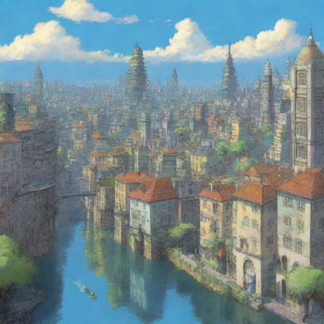 An expansive anime-style city infused with intricate details and endless skyscrapers.