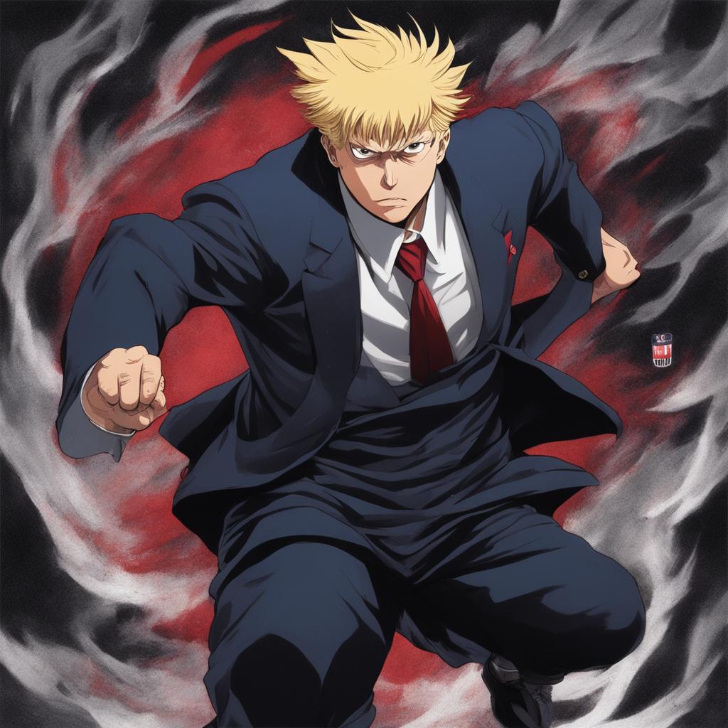 Donald Trump portrayed as a monstrous curse in the style of Jujutsu Kaisen.