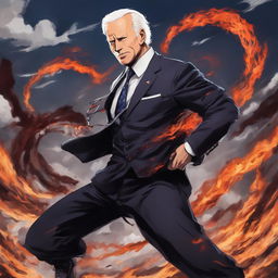 Joe Biden depicted as a monstrous curse in the style of Jujutsu Kaisen.