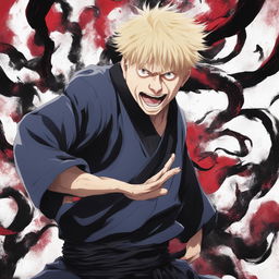 Boris Johnson portrayed as a monstrous curse in the style of Jujutsu Kaisen.