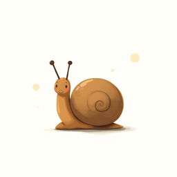 A small brown snail in the distinctive style of Jon Klassen, featuring a whimsical and minimalist aesthetic