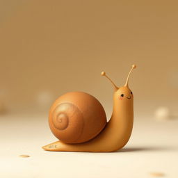 A small brown snail in the distinctive style of Jon Klassen, featuring a whimsical and minimalist aesthetic