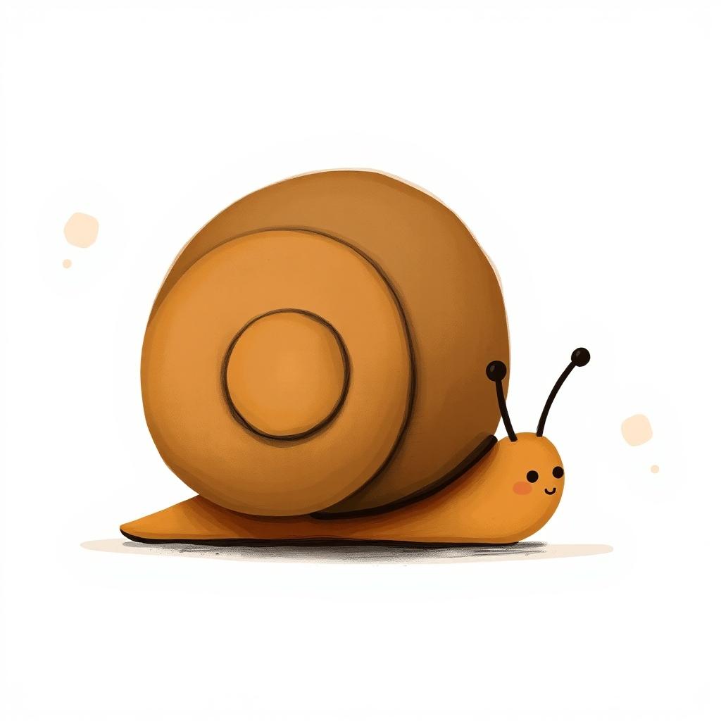 A small brown snail in the distinctive style of Jon Klassen, featuring a whimsical and minimalist aesthetic