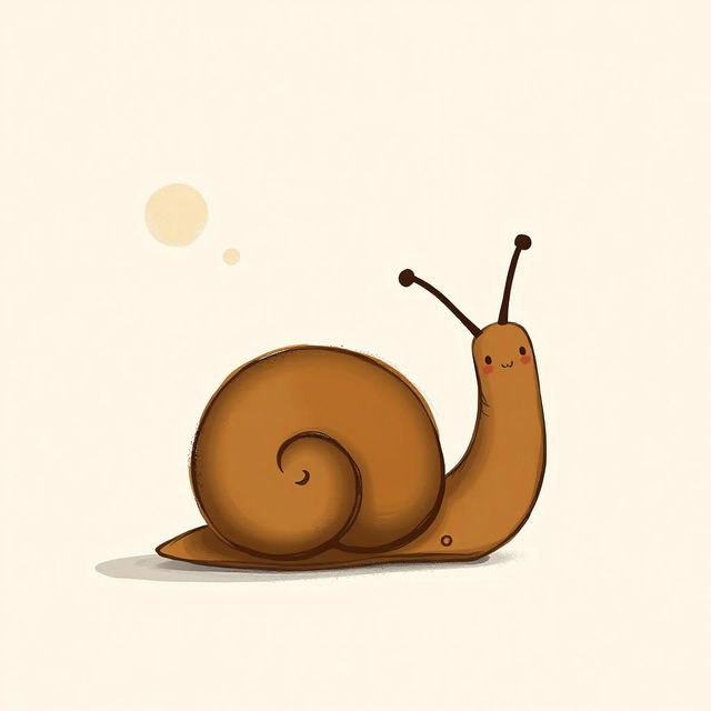 A small brown snail in the distinctive style of Jon Klassen, featuring a whimsical and minimalist aesthetic