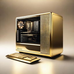 A shimmering golden gaming computer