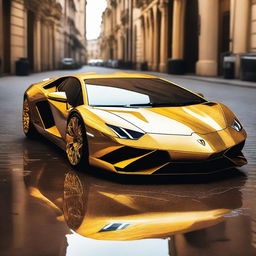 A futuristic, shimmering golden Lamborghini