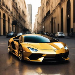 A futuristic, shimmering golden Lamborghini