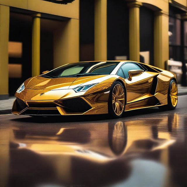 A futuristic, shimmering golden Lamborghini