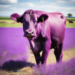 A cow in an unusual shade of purple