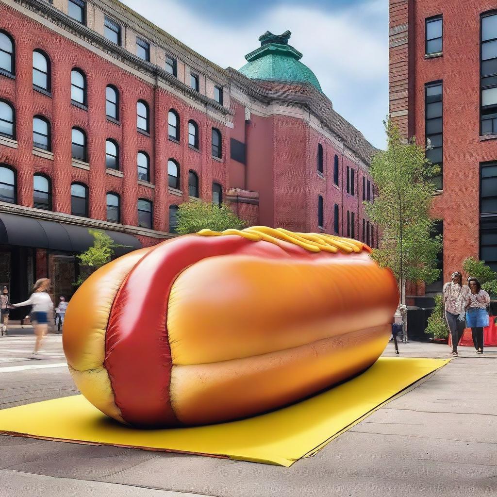 A hyper-realistic image of the world's largest hot dog