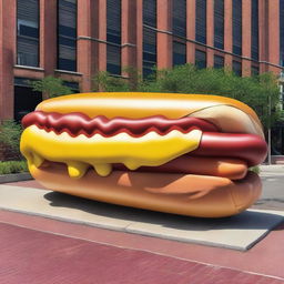 A hyper-realistic image of the world's largest hot dog