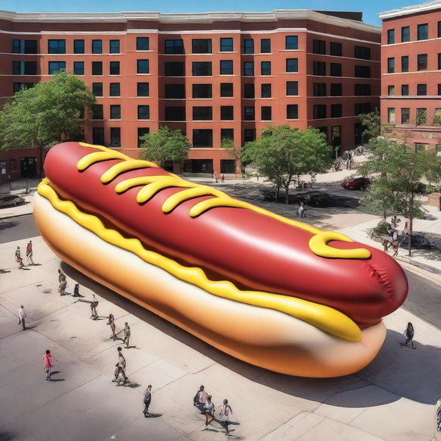 A hyper-realistic image of the world's largest hot dog