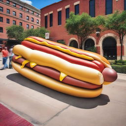 A hyper-realistic image of the world's largest hot dog