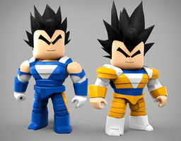 Roblox-style 3D model of Vegeta from Dragon Ball Z with black spiky hair, blocky physique, and classic Saiyan armor.